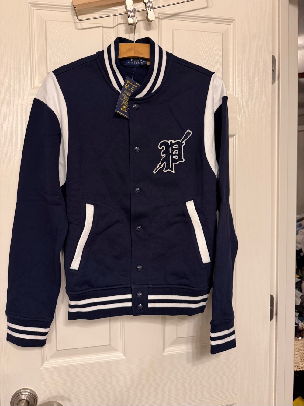 New - Polo by Ralph Lauren Navy & White Baseball Varsity Jacket